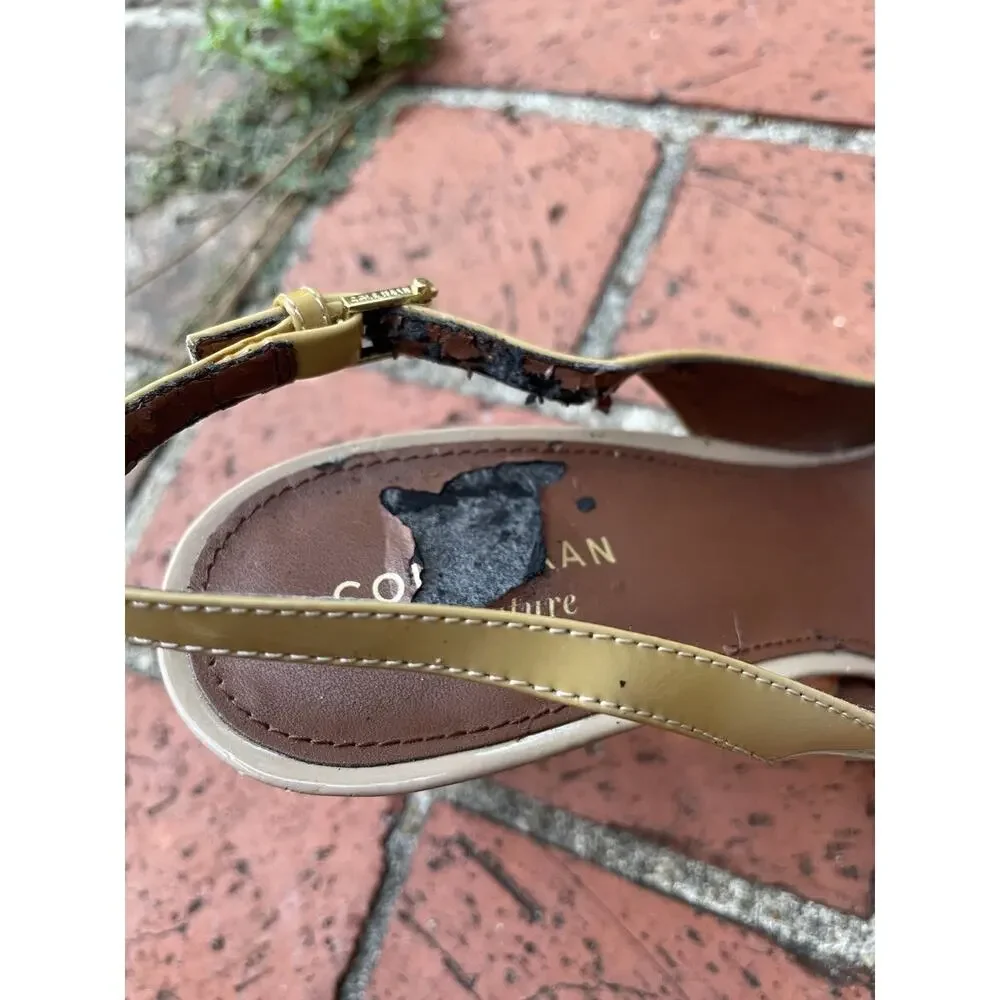 Cole Haan Signature Patent Leather Peep Toe Slingback Heels Tan Women's Size 7B